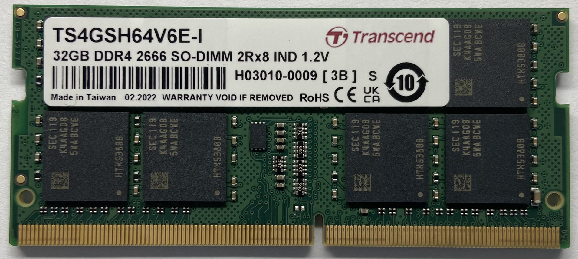 Transcend TS1GSH64V2B5 8GB DDR4-3200 puffer nélküli SO-DIMM ipari memória