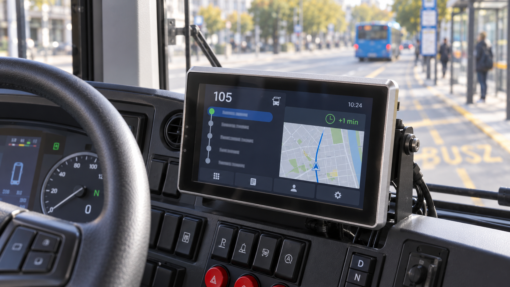 OBU működés közben az autobuszon